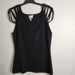 Boston Proper Sleeveless Strappy Shoulder Top Black Stretch Knit Sexy Size M LN
